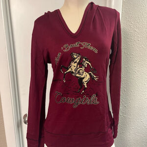 NWT women’s burgundy hoodie cowgirl western vneck blouse by Liberty wear